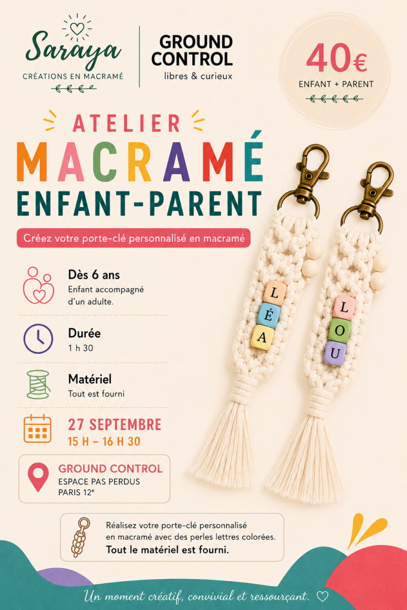 Flyer atelier macramé porte clé enfant ground control
